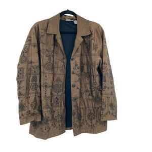 Vintage Chico’s Design Silk BeadedBoho Artsy Western Blazer Coat Size 1 Medium